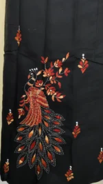 Black Kantha Stitch Wrap Around Skirt Peacock motif design - Image 3