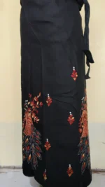 Black Kantha Stitch Wrap Around Skirt Peacock motif design - Image 4