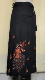 Black Kantha Stitch Wrap Around Skirt Peacock motif design
