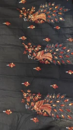 Black Kantha Stitch Wrap Around Skirt Peacock motif design - Image 2