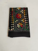 Black Kantha Stitch Blouse Piece Multi Colour Thread Work