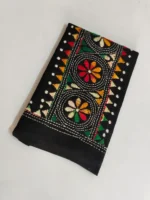 Black Kantha Stitch Blouse Piece Multi Colour Thread Work - Image 2