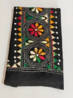 Black Kantha Stitch Blouse Piece Multi Colour Thread Work - Image 4