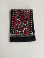 Black Cotton Kantha Stitch Blouse Piece - Red and white thread work
