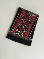Black Cotton Kantha Stitch Blouse Piece - Red and white thread work - Image 2