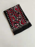 Black Cotton Kantha Stitch Blouse Piece - Red and white thread work - Image 3