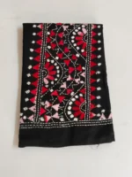 Black Cotton Kantha Stitch Blouse Piece - Red and white thread work - Image 4