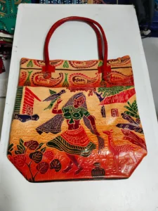 Handicraft Pure Leather traditional printed Hand Bag