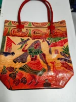 Handicraft Pure Leather traditional printed Hand Bag - Image 5