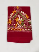 Maroon Cotton Kantha Stitch Blouse Piece - Multicolor thread work - Image 4