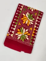 Cotton Kantha Stitch Blouse Piece Maroon - Multicolor thread work - Image 2