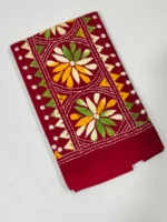 Cotton Kantha Stitch Blouse Piece Maroon - Multicolor thread work - Image 3