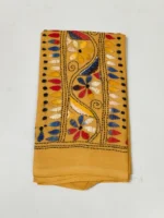 Beige colour Cotton Kantha Stitch Blouse Material - Image 4