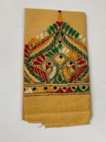Cotton Hand Work Blouse Piece - Multi-color Threadwork (Beige) - Image 4