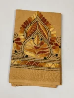 Cotton Hand Work Blouse Piece - Leaf design (Beige )