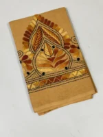 Cotton Hand Work Blouse Piece - Leaf design (Beige ) - Image 3