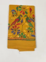 Mustard Yellow Kantha Stitch Blouse Piece - Bird motif design - Image 4