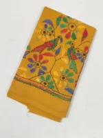 Mustard Yellow Kantha Stitch Blouse Piece - Bird motif design - Image 2