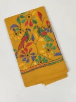 Mustard Yellow Kantha Stitch Blouse Piece - Bird motif design - Image 3