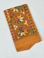 Mustard Yellow Kantha Stitch Blouse Material - Image 3