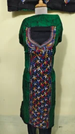 Kantha Stitch Hand Batik Salwar Suit for Women (Green)