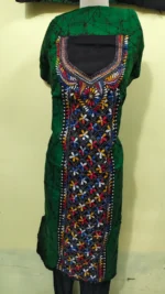 Kantha Stitch Hand Batik Salwar Suit for Women (Green) - Image 2