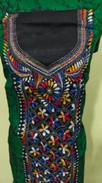 Kantha Stitch Hand Batik Salwar Suit for Women (Green) - Image 6