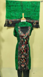Kantha Stitch Hand Batik Salwar Suit Set (Green) - Image 4