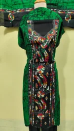 Kantha Stitch Hand Batik Salwar Suit Set (Green)
