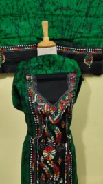 Kantha Stitch Hand Batik Salwar Suit Set (Green) - Image 3