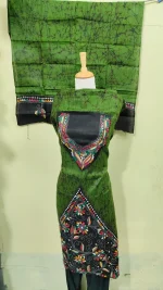 Kantha Stitch Hand Batik Salwar Suit (Green) - Image 3