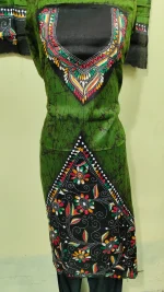 Kantha Stitch Hand Batik Salwar Suit (Green) - Image 4