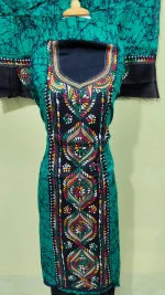 Kantha Stitch Hand Batik Salwar Suit (Green colour )