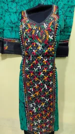 Kantha Stitch Hand Batik Salwar Suit – Premium  with Multicolor Embroidery