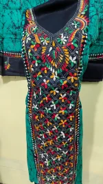 Kantha Stitch Hand Batik Salwar Suit – Premium  with Multicolor Embroidery - Image 4