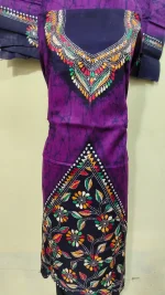 Kantha Stitch Batik Salwar Suit (Dark Orchid)