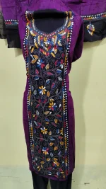Kantha Stitch Batik Salwar Suit set - Vine leaf flower design(DarkOrchid)