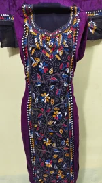 Kantha Stitch Batik Salwar Suit set - Vine leaf flower design(DarkOrchid) - Image 3