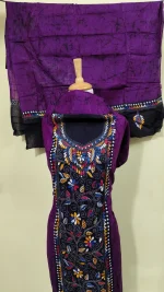 Kantha Stitch Batik Salwar Suit set - Vine leaf flower design(DarkOrchid) - Image 4