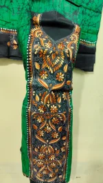 Kantha Stitch Hand Batik Salwar Suit – Green with Multicolor Embroidery