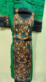 Kantha Stitch Hand Batik Salwar Suit – Green with Multicolor Embroidery - Image 2