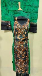 Kantha Stitch Hand Batik Salwar Suit – Green with Multicolor Embroidery - Image 3