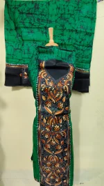 Kantha Stitch Hand Batik Salwar Suit – Green with Multicolor Embroidery - Image 4