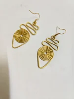 Brass Metal Spiral Drop Earrings – Handcrafted Statement Design - Image 3