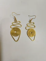 Brass Metal Spiral Drop Earrings – Handcrafted Statement Design - Image 4