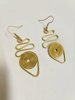 Brass Metal Spiral Drop Earrings – Handcrafted Statement Design - Image 2