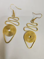 Brass Metal Spiral Drop Earrings – Handcrafted Statement Design