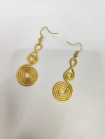 Brass Metal Spiral Drop Earrings – Handcrafted Statement Design - Image 2