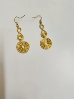 Brass Metal Spiral Drop Earrings – Handcrafted Statement Design - Image 4