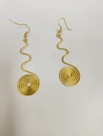 Brass Metal Spiral Drop Earrings – Handcrafted Statement Design - Image 2